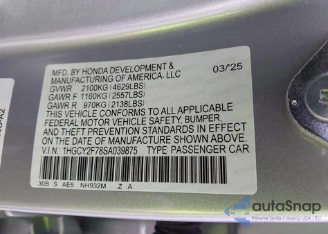 2025 Honda Accord Hybrid Sport-L from USA, damaged, VIN 1HGCY2F78SA039875